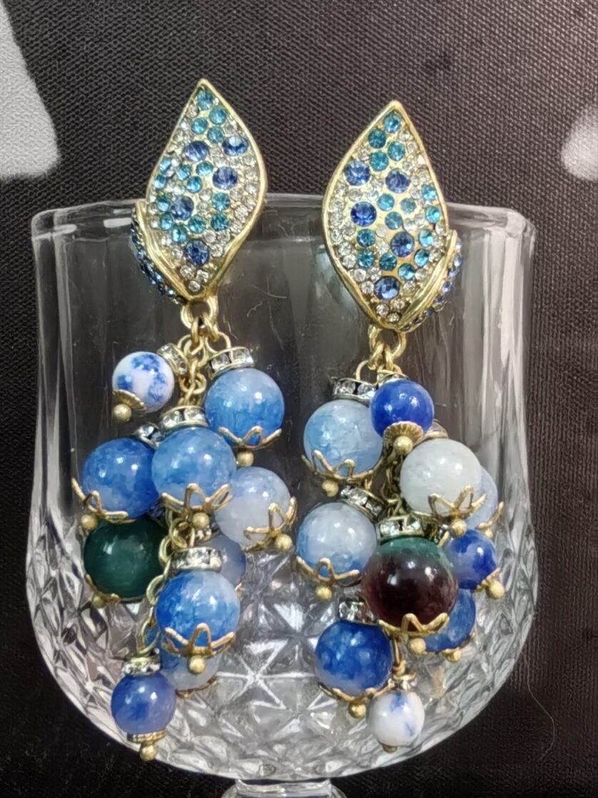 Rhinestone Green Onyx Earrings