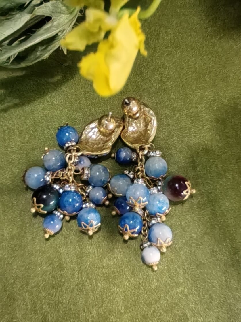 Rhinestone Green Onyx Earrings - 图片 2