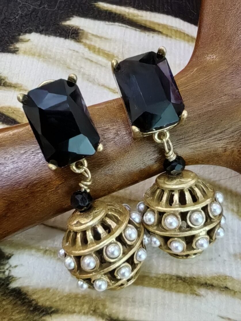 Black Glazed Copper Gold Plated Earrings