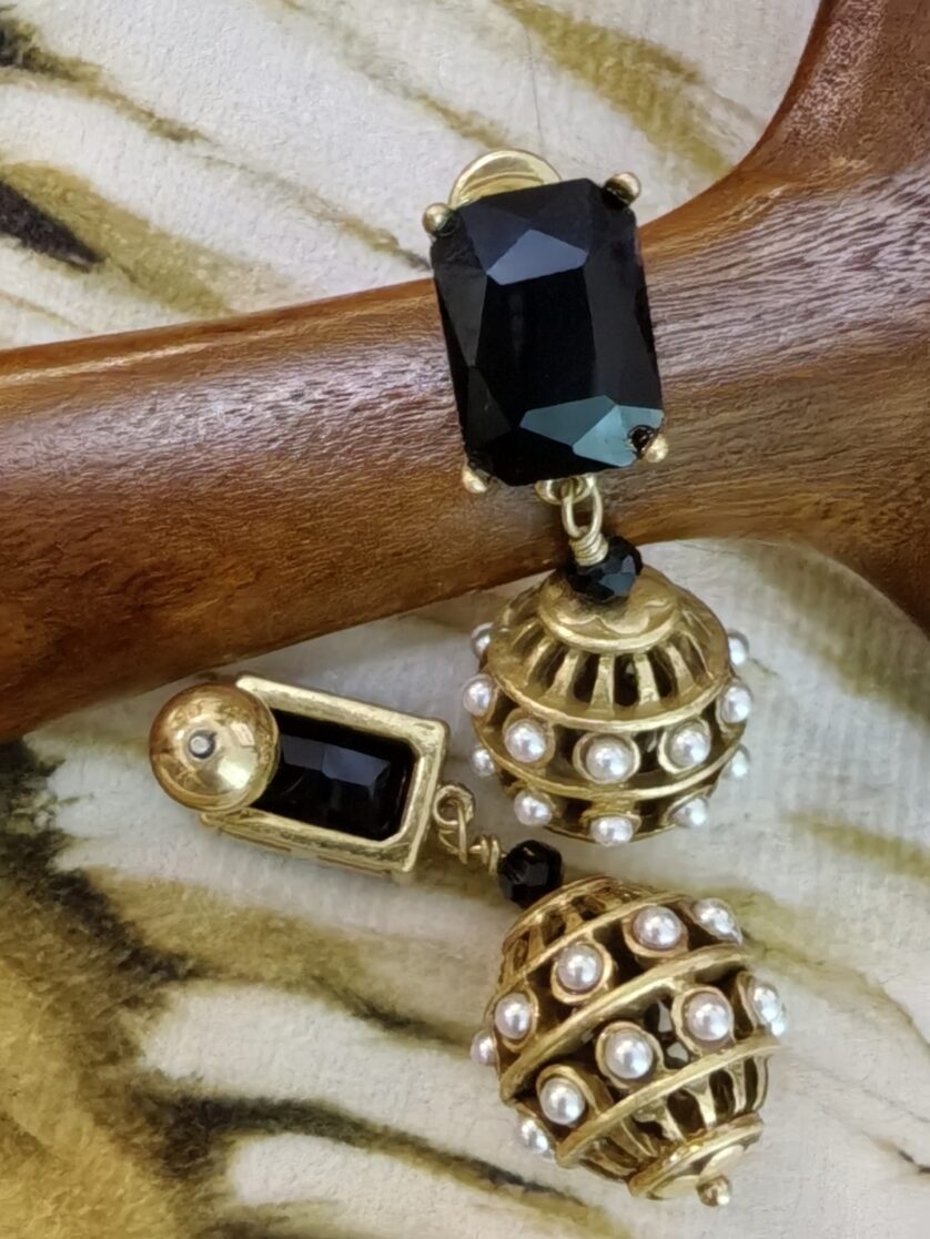 Black Glazed Copper Gold Plated Earrings - 图片 2