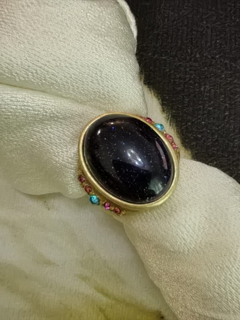 Copper and gold plated natural blue sandstone ring