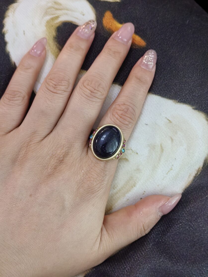 Copper and gold plated natural blue sandstone ring - 图片 4