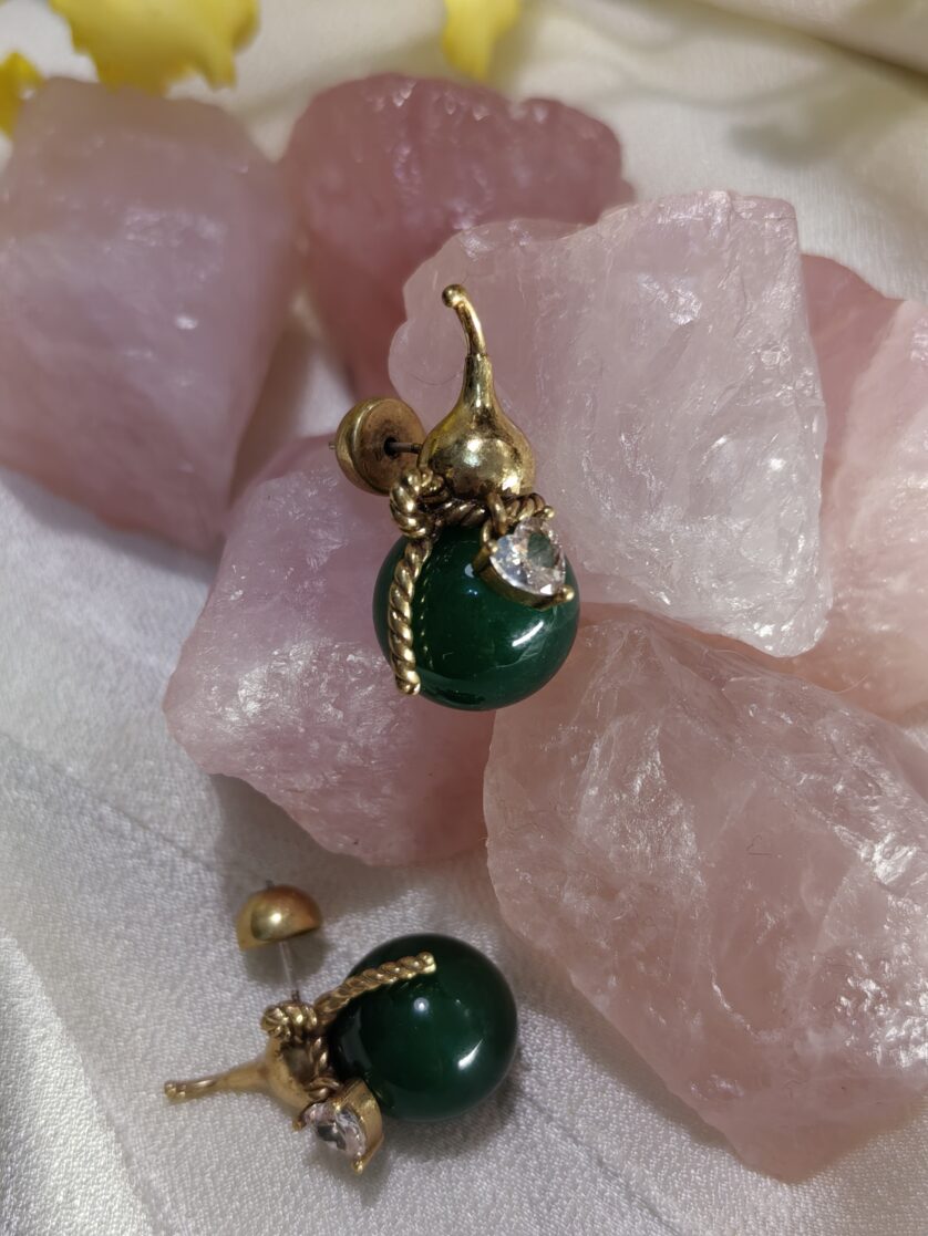 Copper Alloy Green Agate Gourd Earrings