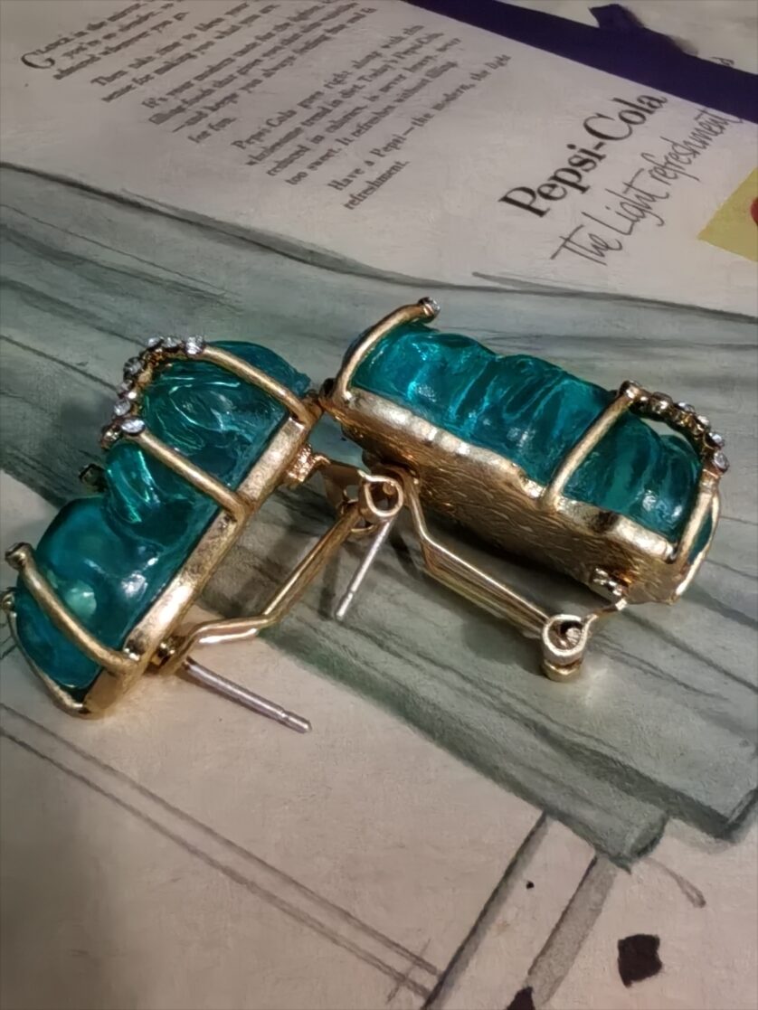 Green Rhinestone Irregular Earrings - 图片 2