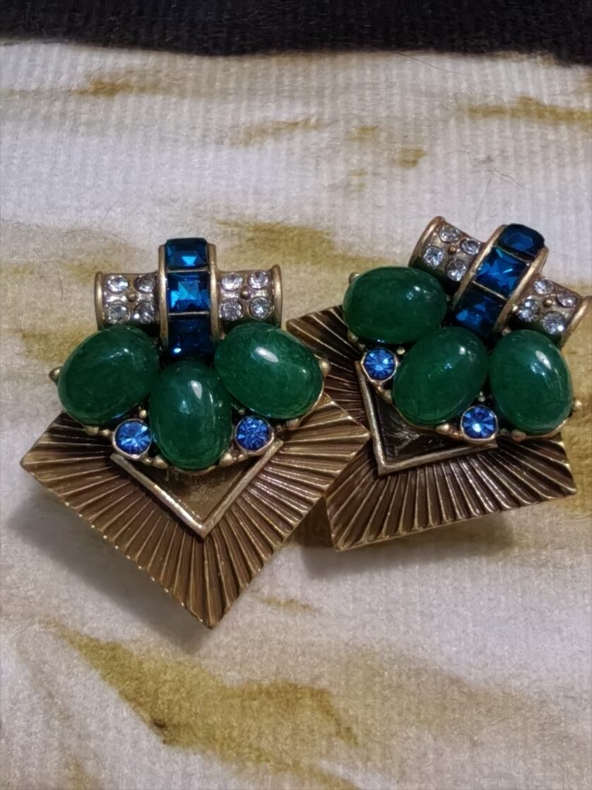 Green Agate Diamond Earrings