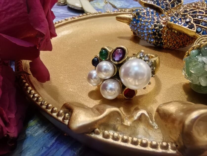 Colorful Rhinestones Round Beads Ring