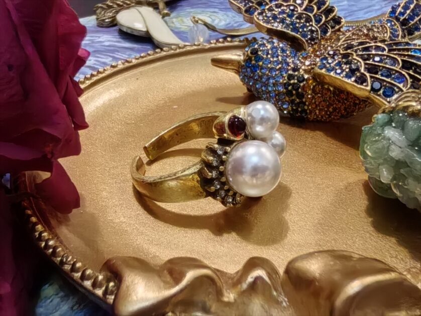 Colorful Rhinestones Round Beads Ring - 图片 2